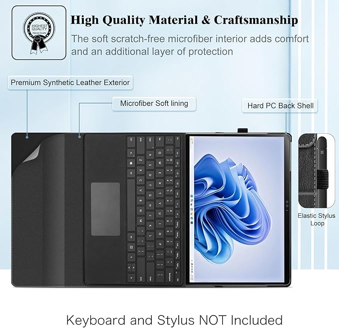 Fintie Case for 13 Inch Microsoft Surface Pro 11/10/9 - Multiple Angle Viewing Portfolio Business Cover with Pocket & Stylus Holder, Compatible with Type Cover Keyboard (black/brown)