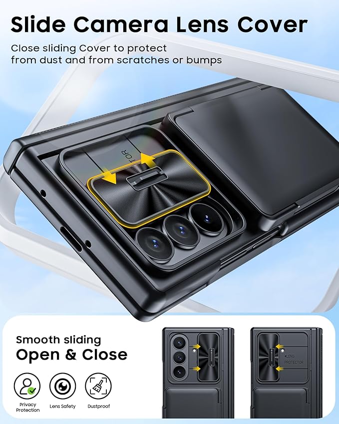 CENMASO for Samsung Galaxy Z Fold 7 Case with Card Holder [RFID Blocking] Camera Cover, Hinge Protection, Hidden Kickstand, Screen Protector, Slim Shockproof Phone Case for Galaxy Z Fold 7-Black