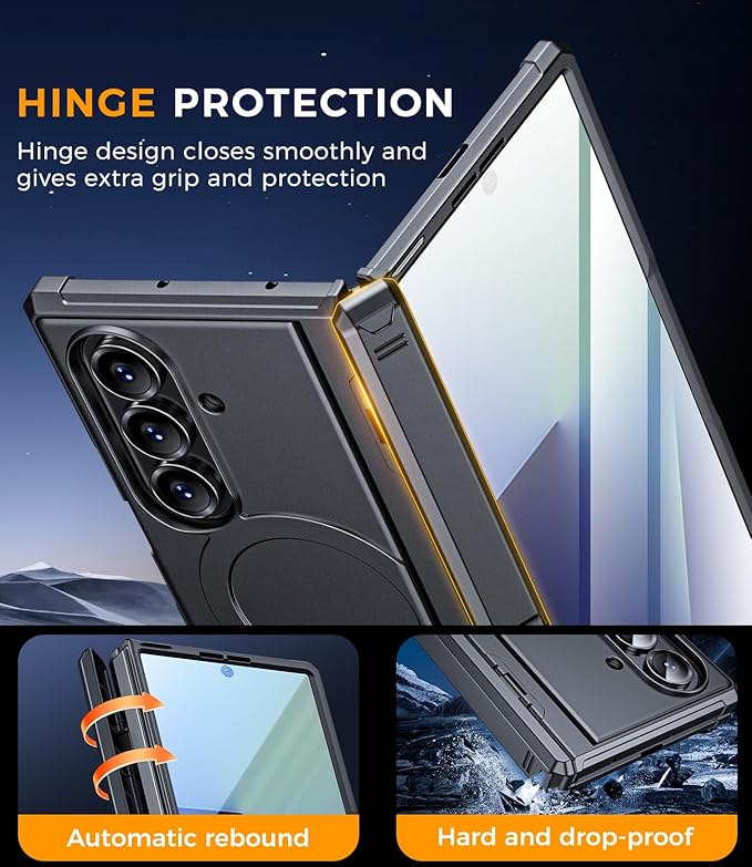 for Samsung Galaxy Z-Fold-7 Case: Magnetic Shockproof Rugged [Dual-Stand] [Hinge Protection] [Fit for Magsafe] Durable Silicone Matte Armor Protective Cover for ZFold 7 5G 2025 (Black)