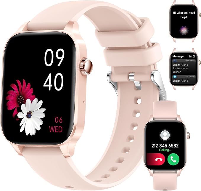 Pink Smart Watch for Women, 1.85" Large Screen Fitness Watch with Bluetooth Call/Voice Assistant, Ultra-Light Smartwatch with Sleep Tracker for Android and iPhone
