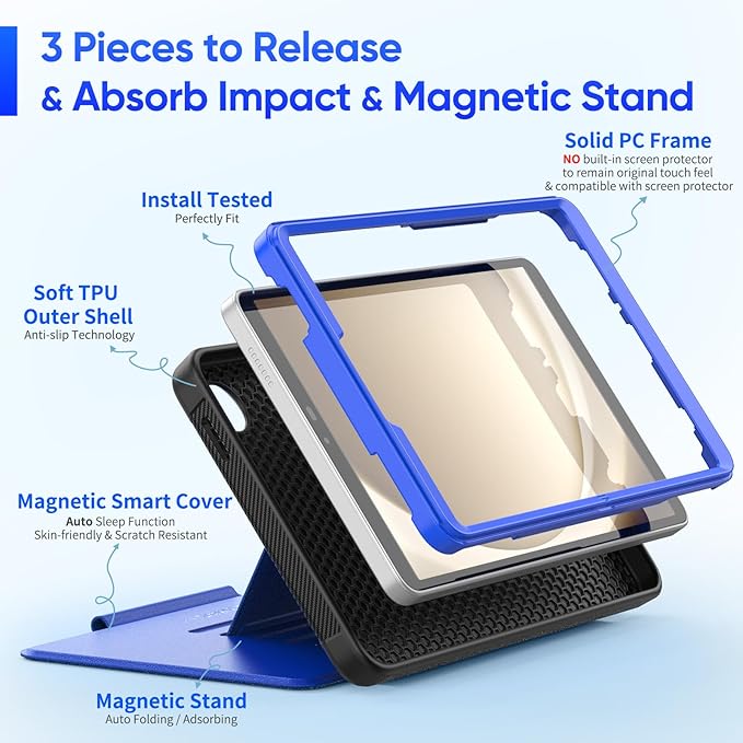 SEYMAC stock Case for Samsung Galaxy Tab A9 8.7'', Case with Magnetic Multi-Angles Stand, Card Slot for Galaxy Tab A9 8.7'' SM-X110/X115/X117, (Blue)
