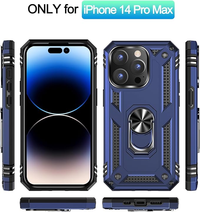 ADDIT Phone Case for iPhone 14 Pro Max Case,with Kickstand Ring,Adjustable Stand,Military Grade,Heavy Duty Protection,Shockproof,Anti-Fingerprint,Support Magnet Car Mount,Blue