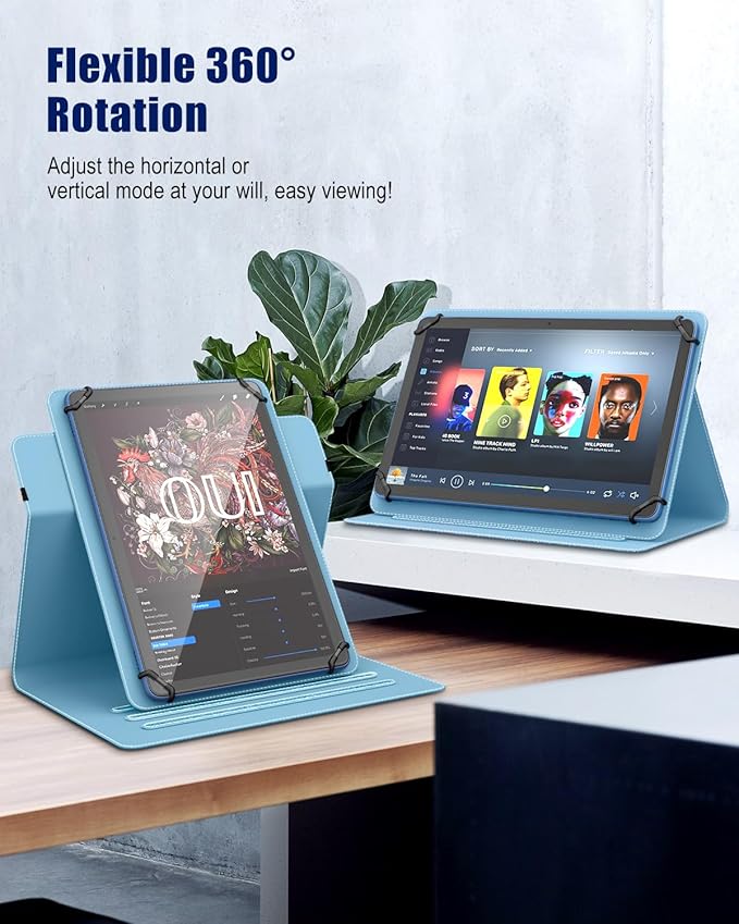 TiMOVO Universal Case for 9-11 Inch Tablet, 360 Degree Rotating Stand Protective Cover with Pen Pocket for 9 10 10.1 Inch Android Touchscreen Tablet, Glitter Sky Blue