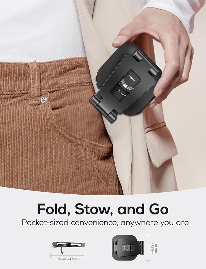 Nulaxy 2-Pack 360 Rotating Phone Stand, Fully Adjustable Foldable Phone Holder, Aluminum Desktop Cradle with Swivel Anti-Slip Base, Office Accessories Dock for All Phones, Black & Silver