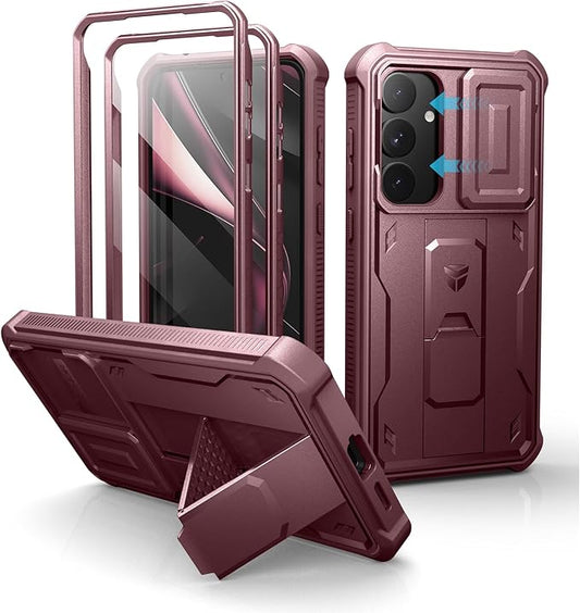 Dexnor for Samsung Galaxy S25 Plus Case with Built-in Slide Camera Cover & Screen Protector & Kickstand,Heavy-Duty Shockproof Rugged Case Full-Body Bumper Cover for Galaxy S25 Plus(2025),Maroon Red