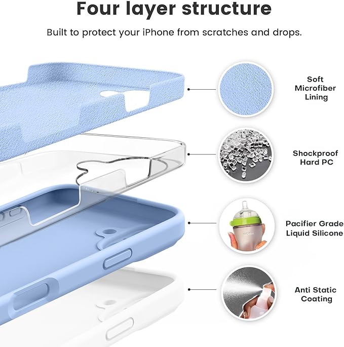 Vooii Compatible with iPhone 16 Plus Case, Liquid Silicone Upgrade [Camera Protection] [Soft Anti-Scratch Microfiber Lining] Shockproof Phone Case for iPhone 16 Plus 6.7 inch - Light Blue