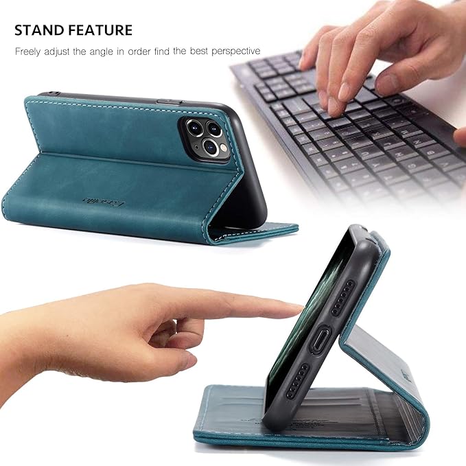 for iPhone 11 Pro 5.8-Inch Case, Flip Wallet Leather Case with Card Holder Magnetic Closure Shockproof Kickstand Protective Phone Cases Cover for iPhone 11 Pro, Blue-Green