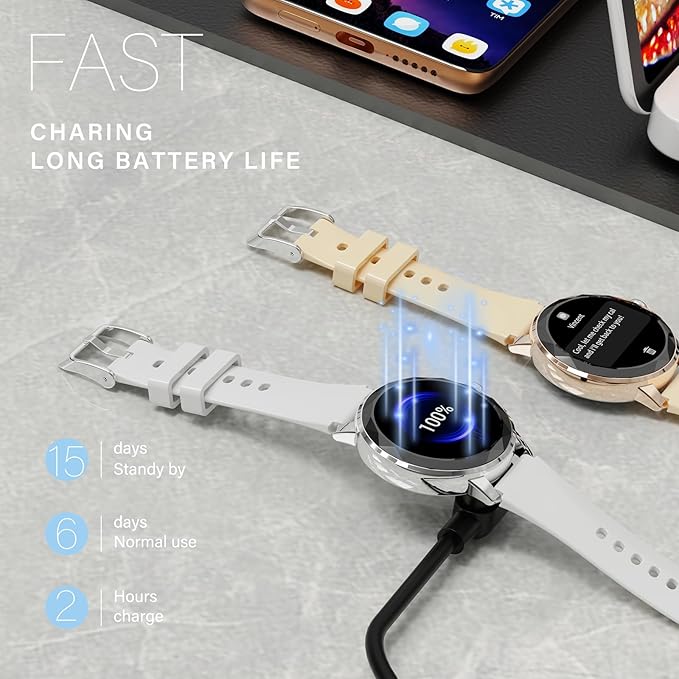 1.57'' Smart Watch for Women with Heart Rate/SpO2/Female Cycle Tracker, Silver Smartwatch Answer/Make Calls, IP67 Fitness Tracker with 123 Sports Modes, 2 Bands, iOS Android Compatible