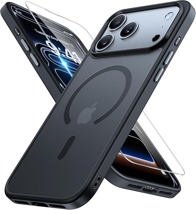 Miracase Magnetic for iPhone 17 Pro Max Case with Screen Protector [Compatible with MagSafe] Slim Thin Phone Case Military-Grade Protected for 17 ProMax Cover Bumper 6.9", Black