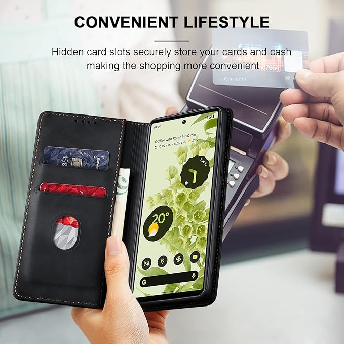 Jasonyu Flip Wallet Case for Google Pixel 6 5G,Leather Magnetic Folio Cover with Card Holder,Kickstand - TPU Shockproof Durable Protective Phone Case,Black