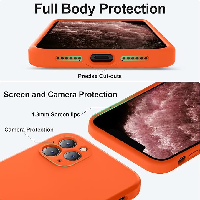 Vooii Compatible with iPhone 11 Pro Max Case, Upgraded Liquid Silicone with [Flat Edges] [Camera Protection] [Soft Anti-Scratch Microfiber Lining] Phone Case for iPhone 11 Pro Max - Neon Orange