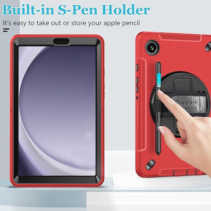 Case for Galaxy Tab A9 Plus 5G 2023: Heavy Duty TPU Cover for Samsung Tablet A9+ 11 Inch with Stand - Handle - Shoulder Strap -S-Pen Holder- Red