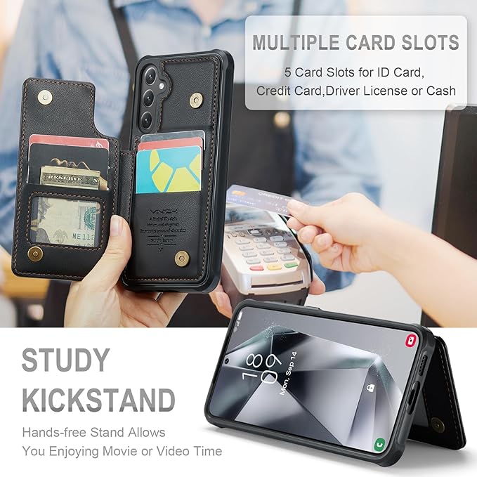 Vinich for Samsung Galaxy S24 Plus Wallet Case with Card Holder, RFID Blocking Credit Slots Kickstand Shockproof Phone Cover for Women Men, Black