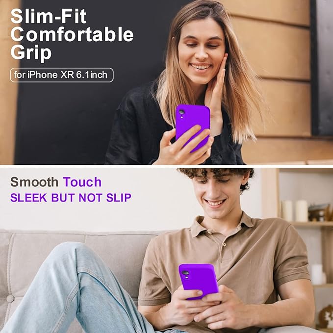 Vooii Compatible with iPhone XR Case, Upgraded Liquid Silicone with [Flat Edges] [Camera Protection] [Soft Anti-Scratch Microfiber Lining] Phone Case for iPhone 10 XR 6.1 inch - Neon Purple