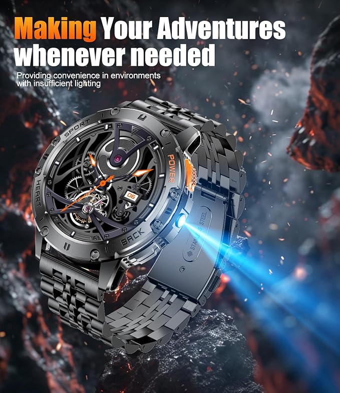 Military Smart Watches for Men with LED Flashlight,3 Straps,1,43'' AMOLED Smartwatch for Men with 530mAh Battery,5ATM Waterproof Fitness Tracker Smart Watch with Answer/Make Call iOS Android