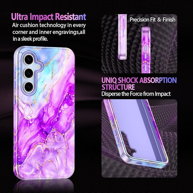 Casetego for Galaxy S24 FE Case,Compatible with MagSafe,[Military Grade Drop Test] Full Body Protection Slim Shockproof Rugged Marble Women Case for Samsung Galaxy S24 FE 6.7 inch,Bright Purple