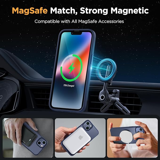 Miracase Magnetic for iPhone 14 Plus Case 6.7 inch (Compatible with MagSafe)（with 2X Screen Protectors） Military-Grade Protection, Anti-Fingerprint Translucent Matte Phone Case Cover, Dark Blue