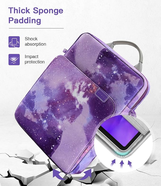 MoKo 9-11 Inch Tablet Sleeve Bag Handle Carrying Case with Shoulder Strap Fits 11inch iPad Air M3, iPad A16 2025, iPadPro 11", iPad109/8/7th Gen 10.2, Air 5/4th 10.9, Tab S8/S9 11",Purple Starry