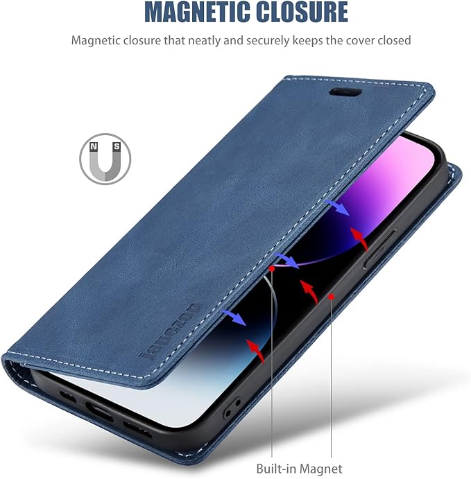 japezop Compatible with iPhone 14 Pro Wallet Case,with [RFID Blocking] Credit Card Slots Folio Magnetic Stand,Leather Flip Case Wallet for iPhone 14 Pro 5G 6.1 Inch(Blue)
