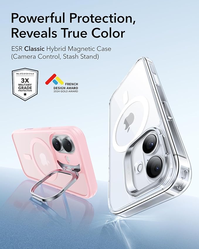 ESR for iPhone 17 Case with Stand, Camera Control Cover Compatible with MagSafe, Military-Grade Drop Protection Magnetic Phone Case for iPhone 17, Scratch-Resistant Back Cover,Frosted Bubblegum Pink