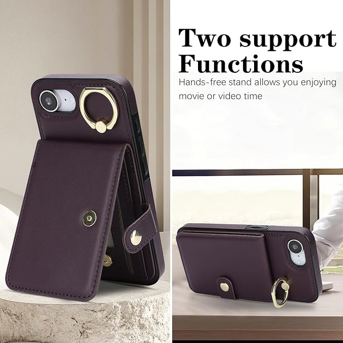Compatible iPhone 16e Wallet Case with Card Holder RFID Blocking PU Leather Doubles as a Wallet Unisex Flip Shockproof Protection with Card Slots Ring Wrist Kickstand Function,Purple