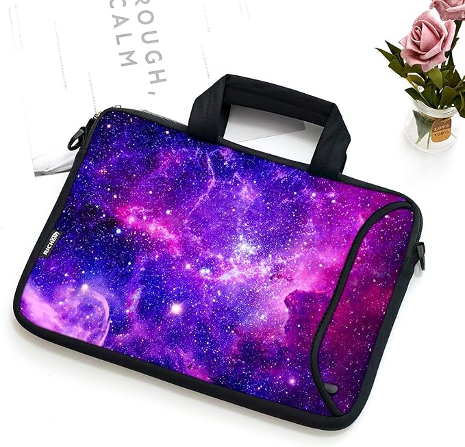 RICHEN 14 15 15.4 15.6 inch Laptop Shoulder Bag Messenger Bag Notebook Handle Sleeve Neoprene Carrying Case with Accessories Pocket (14-15.6 inch, Purple Galaxy)