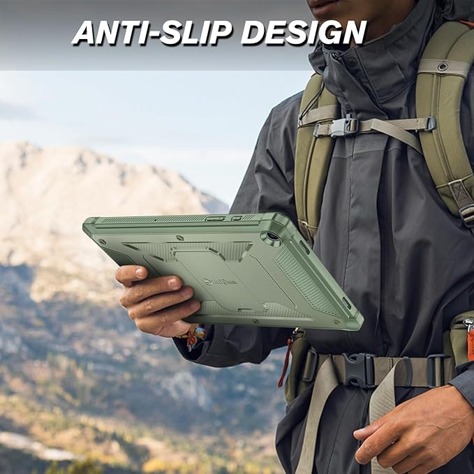 Fintie Shockproof Case for Samsung Galaxy Tab A9 Plus/A9+ 5G 11 Inch 2023 Model (SM-X210/X216/X218), Tuatara Rugged Unibody Hybrid Bumper Kickstand Cover Built-in Screen Protector, Sage Green