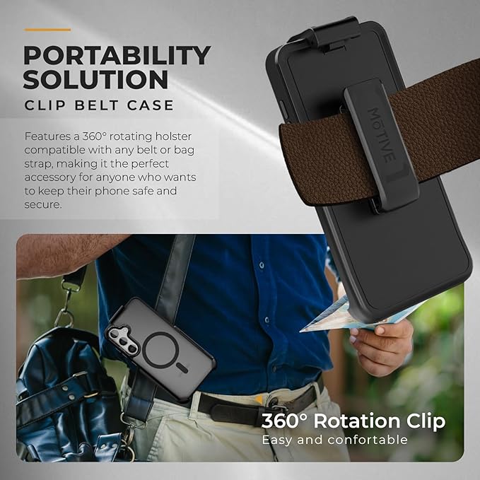 MOTIVE Designed for Samsung Galaxy s25 Plus Case with Belt Clip, Semi-Clear Case Magnetic Compatible with MagSafe, Slim Cover, Drop Tested s25 Plus Holster Case 6.7” | Clear Frost [Fits s24 Plus]