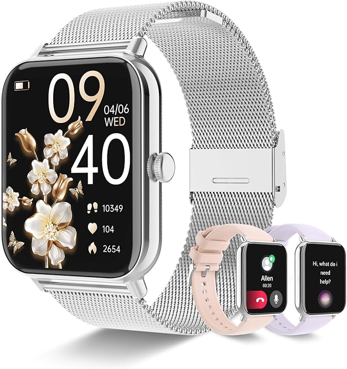 Smart Watch for Women with Bluetooth Call Answer/Dail,1.85" DIY Dial Fitness Watch with Heart Rate Sleep Monitor Step Counter 120+ Sports Modes Waterproof Women's Smart Watch for Android iOS (Silver)