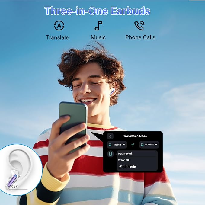 AI Translation Earbuds Real Time with Audio and Video Calls, 164 Language/7 Translation Modes Translator Earbuds Bluetooth 5.4 with APP, 48H AI Ear Buds Translator Device for Business/Learning,Purple