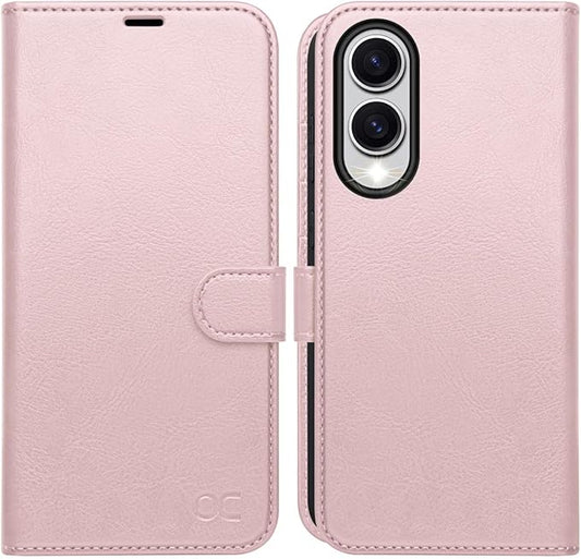 OCASE Compatible with Galaxy S25 Edge Wallet Case, PU Leather Flip Folio Case with Card Holders RFID Blocking Kickstand [Shockproof TPU Inner Shell] Protective Phone Cover 2025, Pink