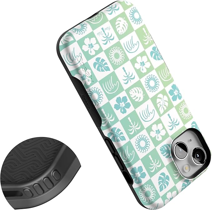 Casely iPhone 14 Case | Coastal Checkers | Pura Vida Floral | Compatible with MagSafe | Bold Protective Design