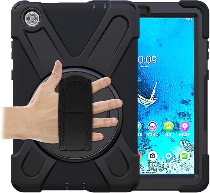 TSQQST Case for Lenovo Tab M8 3rd Gen 2021 TB-8506F TB-8506X for Kids w/Sand | Heavy Duty Rugged Case for Lenovo Tab M8 HD Tablet 2nd Gen 2019 TB-8505F TB-8505X/ Smart Tab M8 TB-8505FS w/Strap-Black