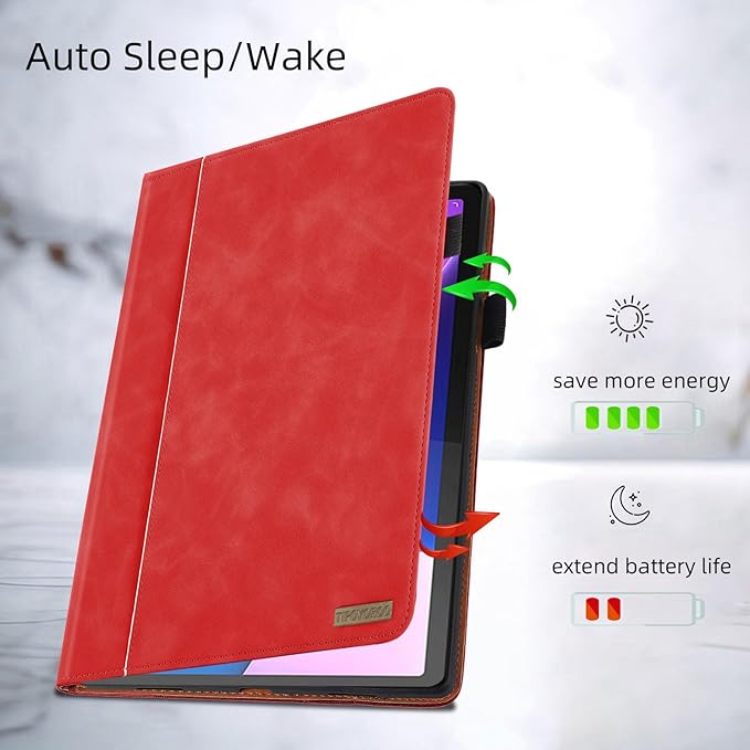 Case for Lenovo Tab M10 Plus 10.6 2022 Released, Multi-Angle Viewing Smart Cover with Pocket, Business PU Leather Flip Stand Cover with Card Slot -Red