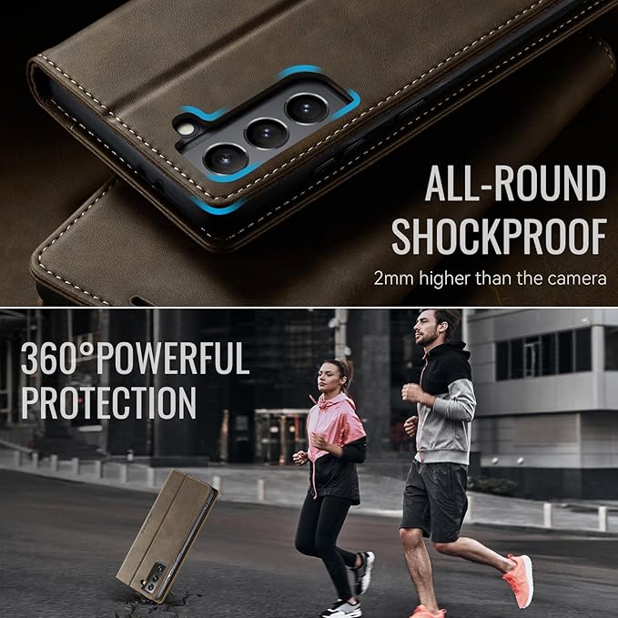 Wallet Case for Samsung Galaxy S21 Leather Wallet Flip Cover with Card Holder, Kickstand, Magnetic Closure, RFID Blocking TPU Shockproof Phone Case Compatible with S21, Coffee