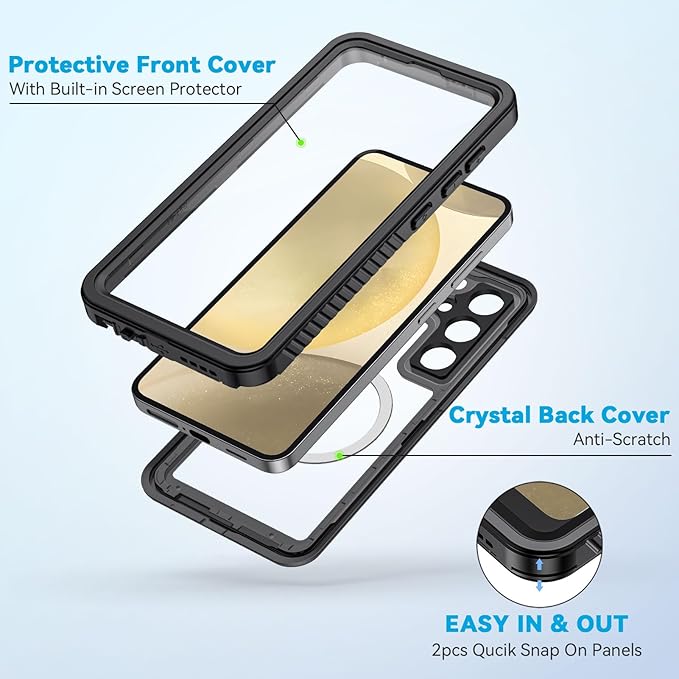 Lanhiem Magnetic for Samsung Galaxy S24+ Plus Phone Case, IP68 Waterproof Dustproof Case with Built-in Screen Protector, Rugged Full Body Protective Cover for Galaxy S24 Plus 6.7 Inch, Black