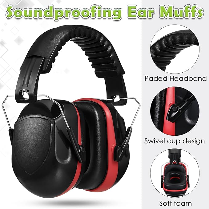4 Pack NRR 28dB Safety Ear Muffs, Foldable Noise Reduction Safety Ear Protection Adult Noise Cancelling Earmuffs for Shooting