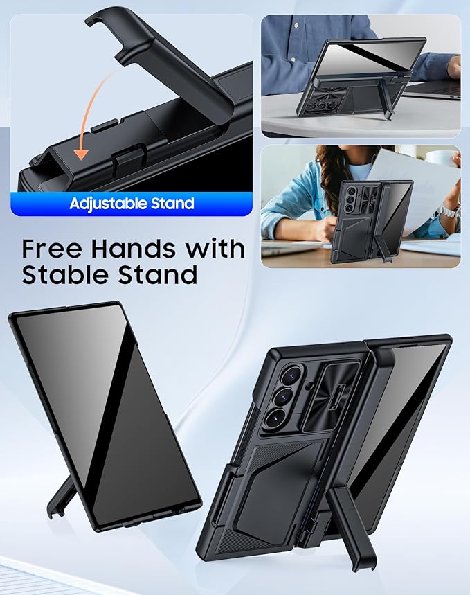 for Samsung Galaxy Z Fold 7 Case with Card Holder RFID Blocking & Privacy Screen Protector & Slide Lens Cover & Hinge Protection & Kickstand, Shockproof Wallet Case for Z Fold 7 (Black)