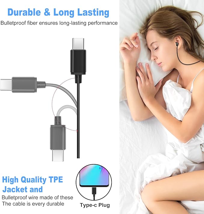 MAXROCK USB C Headphones for Samsung S22, Wired Type C Earphones with Microphone, Noise Isolation in-Ear Earbuds Headset for Galaxy S21 FE A53 Flip 4 Note 20 OnePlus 9 Pixel 6 5 for MacBook Pro