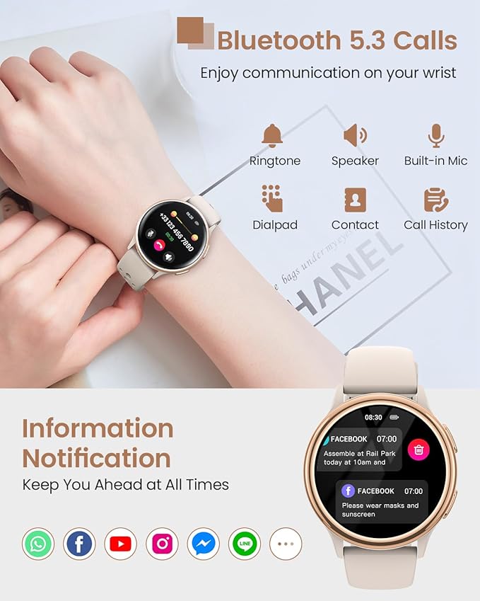 Smart Watches for Women, 42mm Smart Watch with 400+ Watch Face, 70+ Sport Modes, 24/7 Heart Rate, Sleep Monitor, Answer/Make Calls, Waterproof Activity Fitness Tracker for Android & iPhone (Gray)
