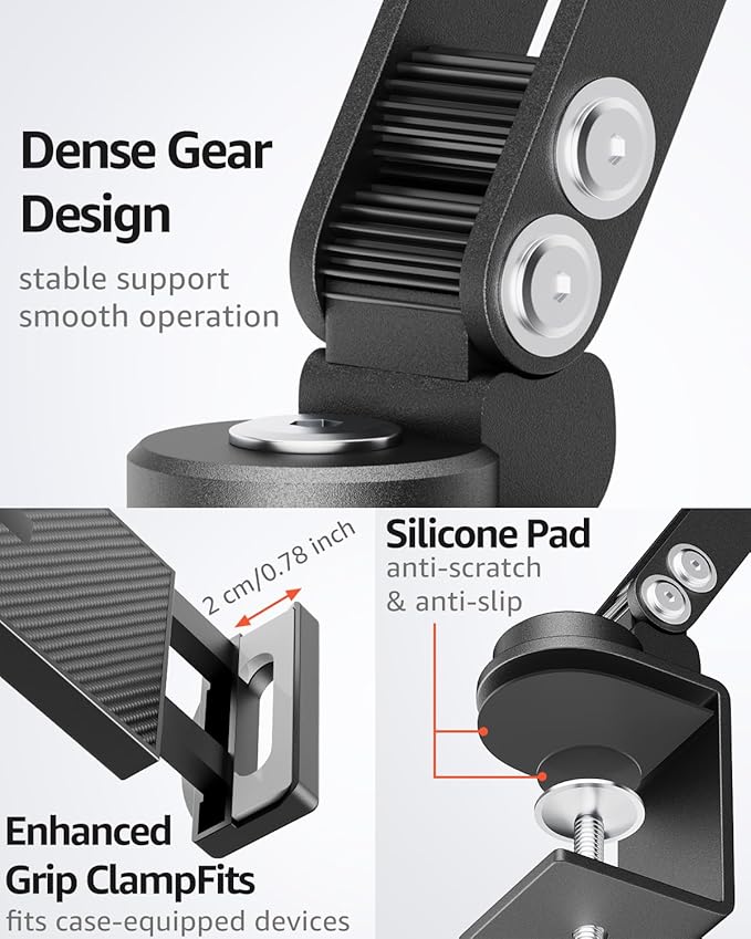 Urmust Tablet Holder Mount with Extendable Arm, Multi-Angle Adjustable for 4.7-13" iPad Pro, Air, Galaxy Tab, Kindle Fire, Switch - Universal Tablet Stand for Desk, Desk & Work