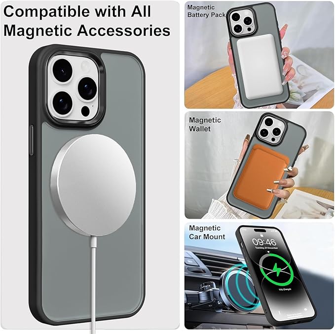 ZIYE Black Case for iPhone 14 Pro Max Case with Stand [Compatible with MagSafe] Slim Heavy Duty Protection Military Grade Shockproof Magnetic Cover with 360 Rotatable Ring Kickstand for Women Men