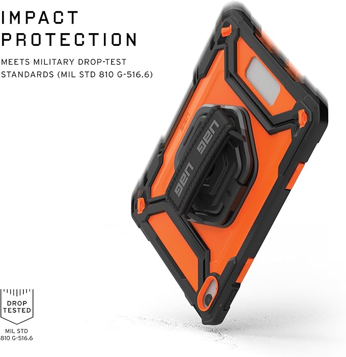 URBAN ARMOR GEAR UAG Designed for iPad 11" A16 11th Gen 2025, 10.9" 10th Gen 2022 Case w/Built-in Screen Protector A3354 A3355 Rugged Protective Cover w/Kickstand & Hand Strap, Plasma Orange/Black
