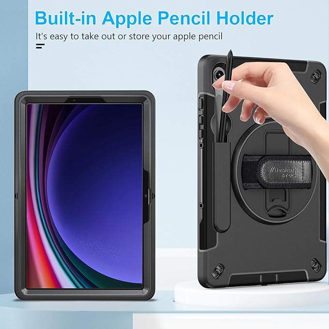 Case for Galaxy Tab S10 Lite &S10 FE S9 FE 10.9"/S9 11 Inch: TPU Cover for Samstng Tablet S10 FE/ 2025/ S9 FE & S9 2023 5G with Screen Protector- Stand- Handle-Shoulder Strap-S-Pen Holder-Black