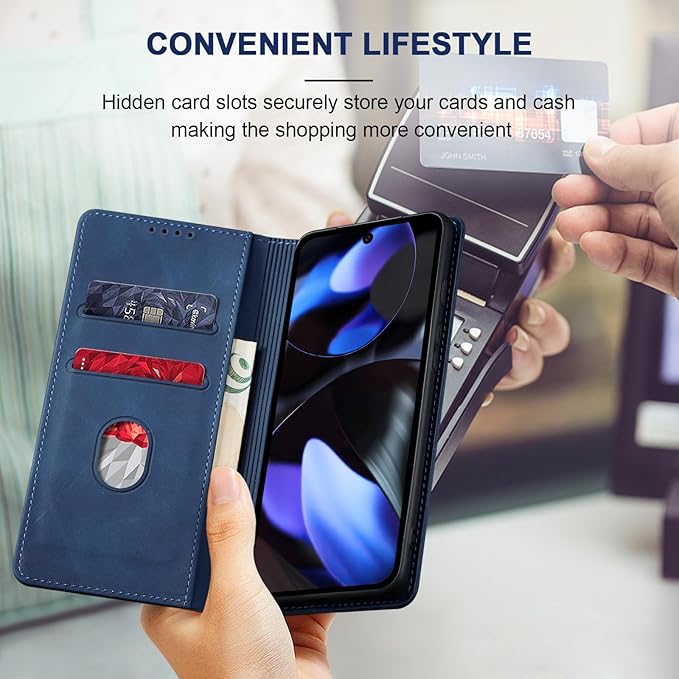 Jasonyu Flip Wallet Case for Google Pixel 9/9 Pro,Leather Magnetic Folio Cover with Card Holder,Kickstand - TPU Shockproof Durable Protective Phone Case,Blue