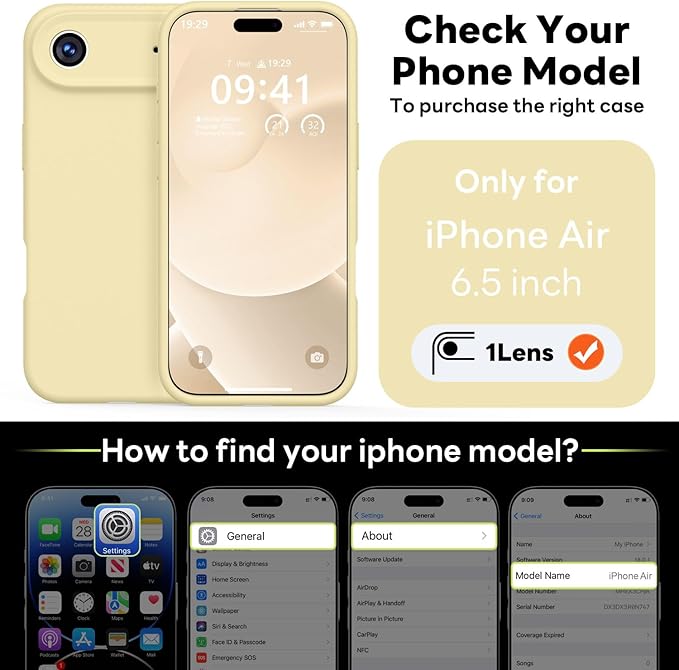 Vooii Magnetic Compatible with iPhone Air Case (Compatible with Magsafe) (Upgraded Camera Protection) Liquid Silicone Shockproof Full Body Protective Phone Cover for Women Men, Creamy Yellow, 6.5"