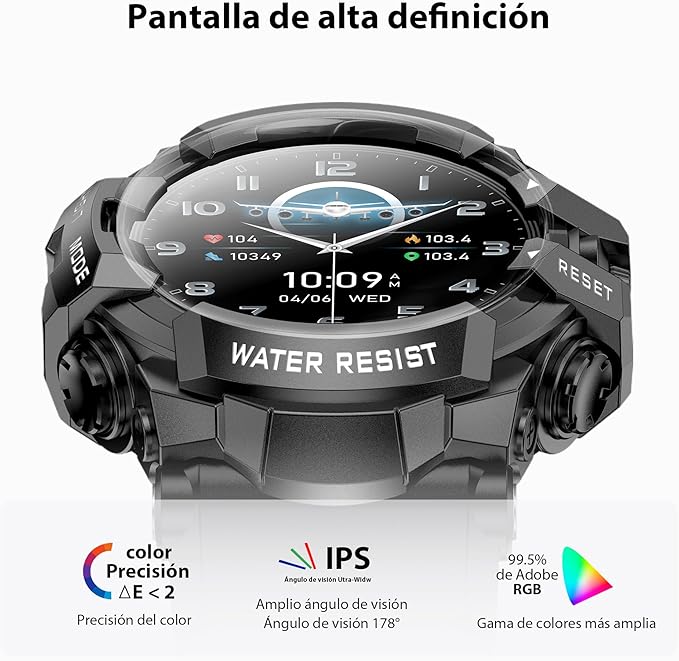 MIDDOW Military Smart Watch with Flashlight (Answer/Make Call) Compass, Heart Rate/Sleep/Pedometer/100+ Sports Modes, Fitness Tracker IP68 Waterproof, Long Battery Life Android & iOS (Black)