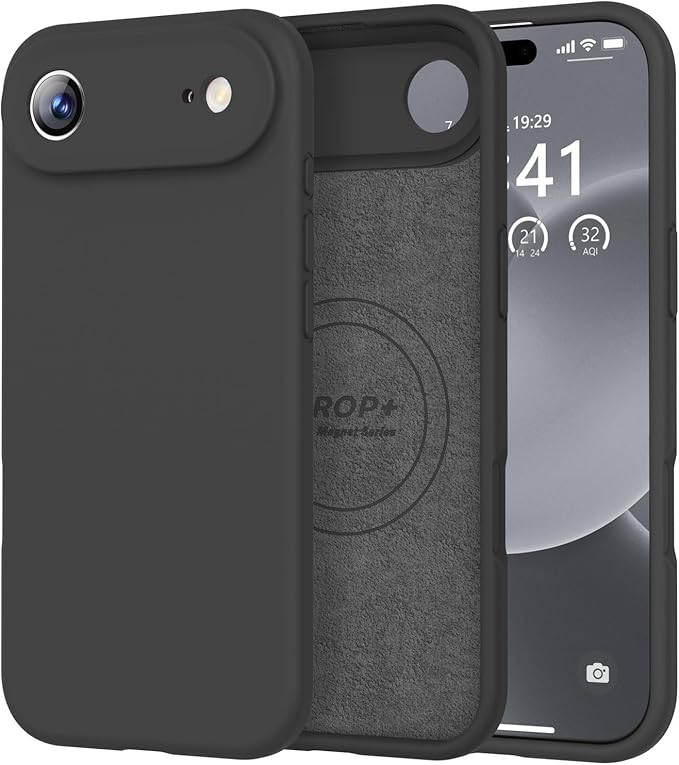 Vooii Magnetic Compatible with iPhone Air Case (Compatible with Magsafe) (Upgraded Camera Protection) Liquid Silicone Shockproof Full Body Protective Phone Cover for Women Men, Black, 6.5"