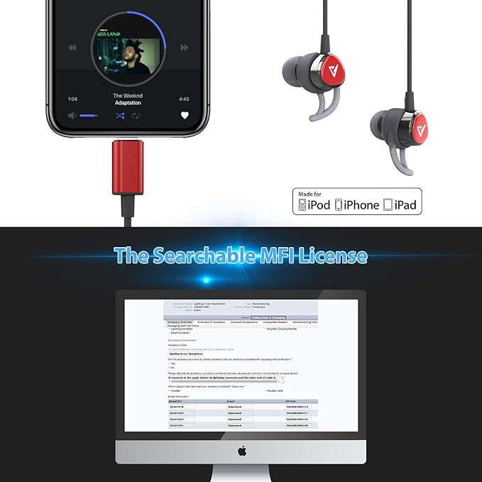 Lightning Headphones Earphones Magnetic Earbuds in-Ear MFi Certified with Microphone Controller for Sports Workout Compatible with iPhone 14/13/12/11/Pro Max/Xr/Xs Max/X Black&Red