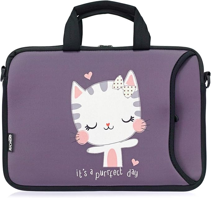 RICHEN 10 inch Messenger Bag Carrying Case Sleeve with Handle Accessory Pocket Fits 7 to 10-Inch Laptops/Notebook/ebooks/Kids Tablet/Pad (7-10.2 inch, Cute Cat)